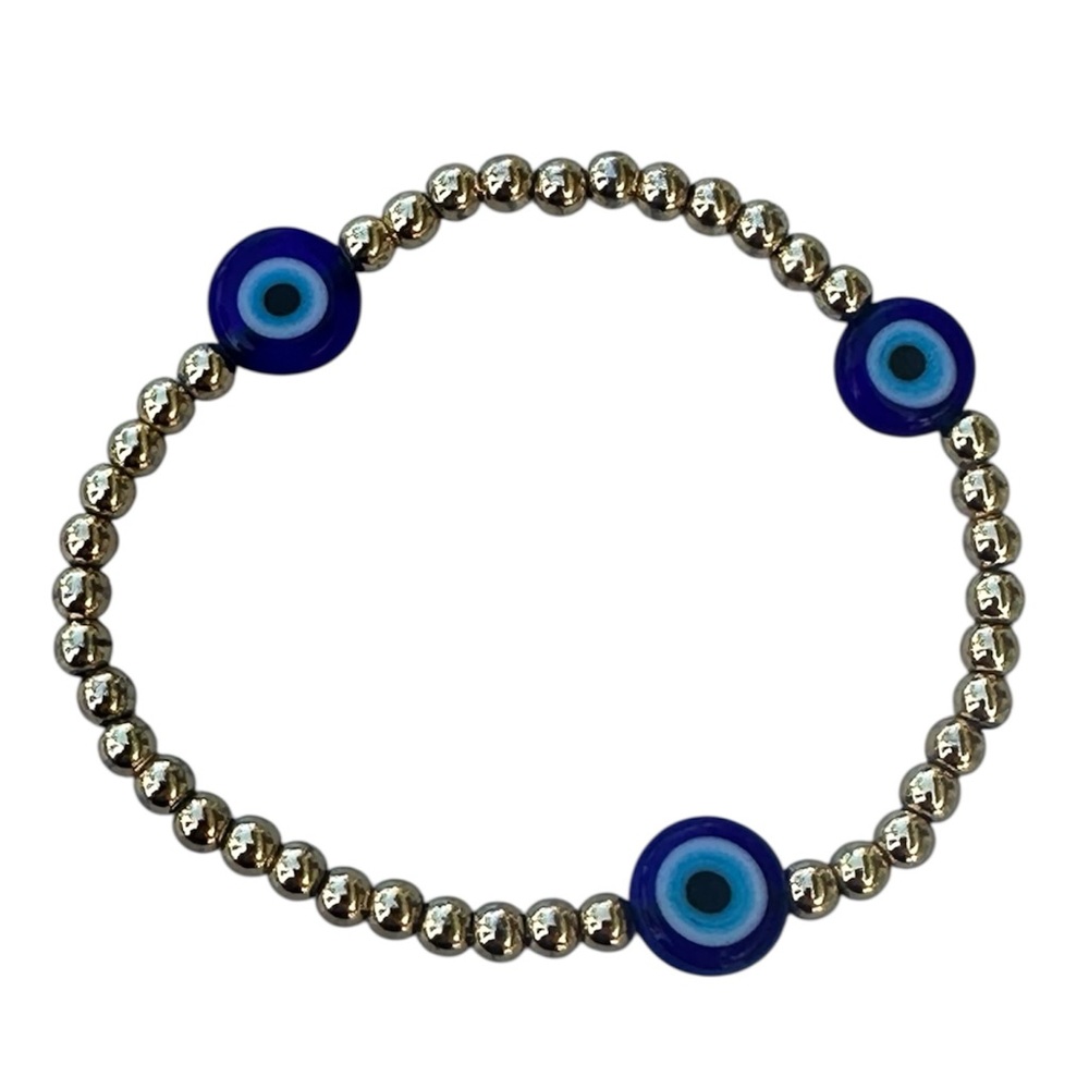 Gold Evil Eye Beaded Stretch Bracelet Festival Bohemian Summer Concerts Party - Picture 5 of 6